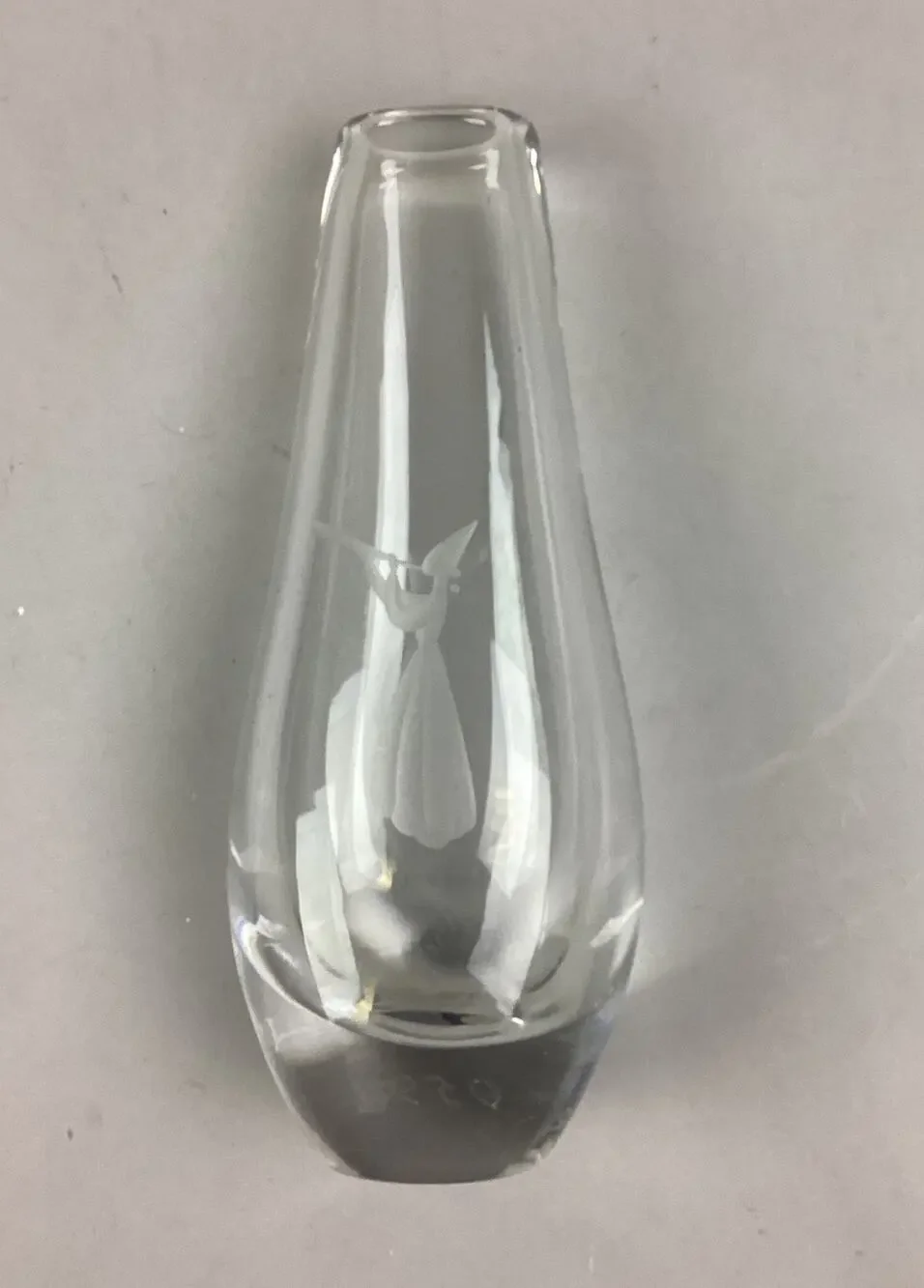 Vintage Kosta Boda Etched Glass Flower Vase - Flute Player - 8.5”